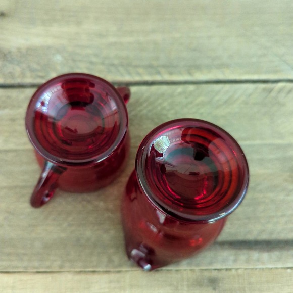 Vintage 1930s Ruby Red New Martinsville Glass Moondrops Creamer & Sugar Set - Picture 9 of 10